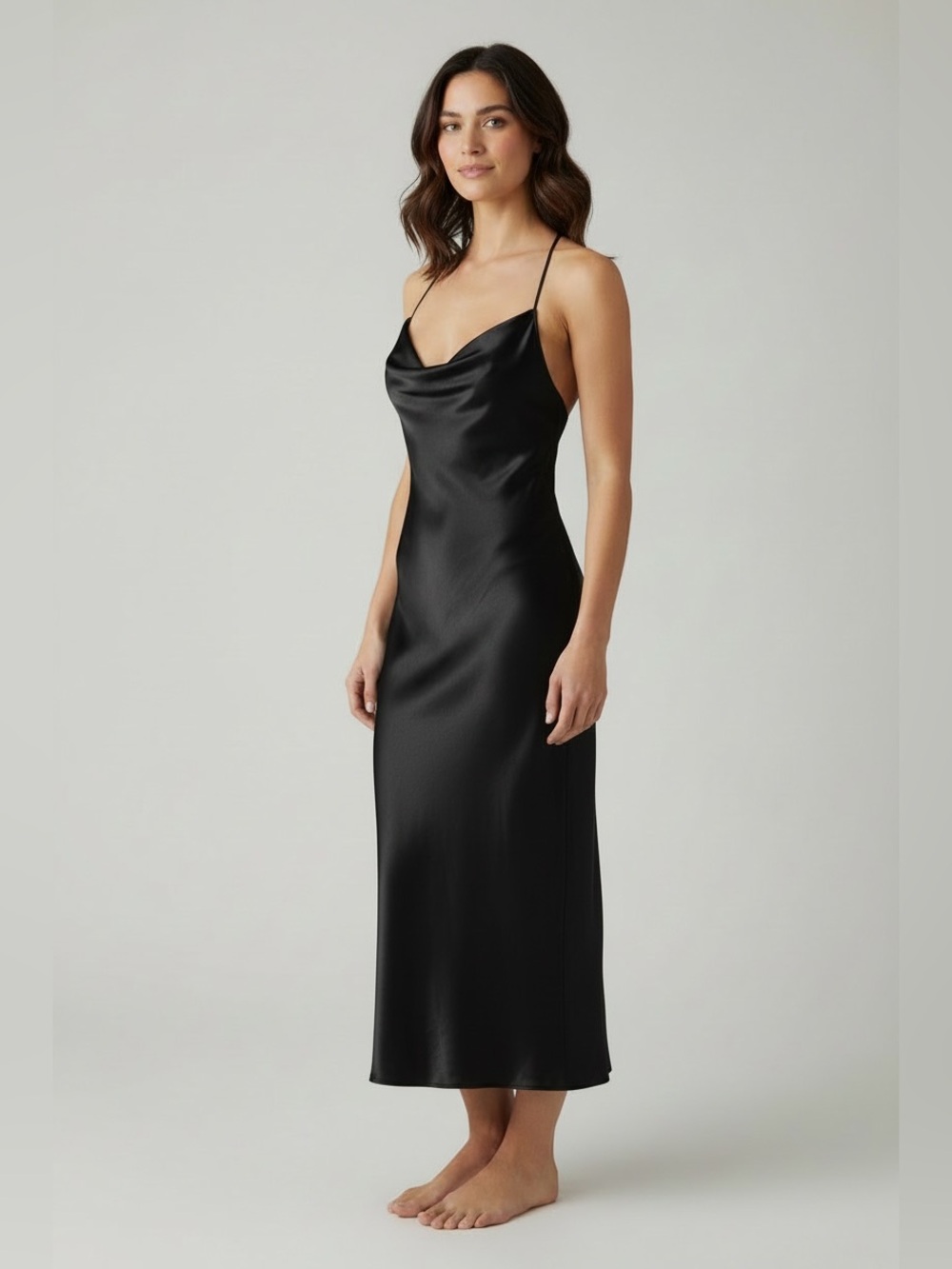 ASOS Design Omnes Ginny Satin Black Slip Maxi Cocktail Dress Sz 4 NWT